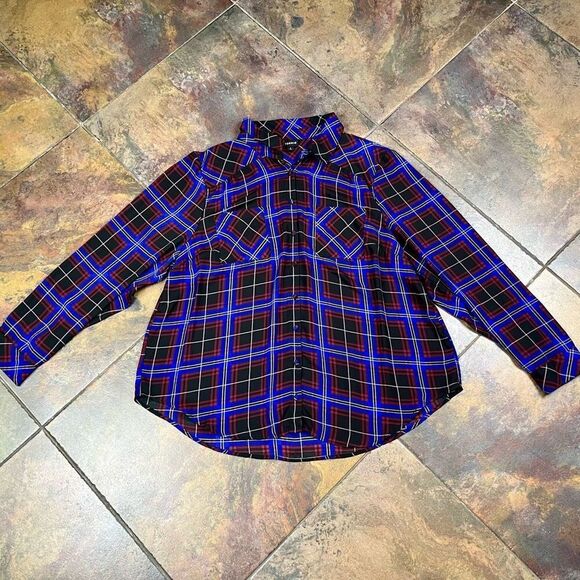 Torrid Plaid Button Up Long Sleeve Blouse 2 18/20 - Picture 4 of 10